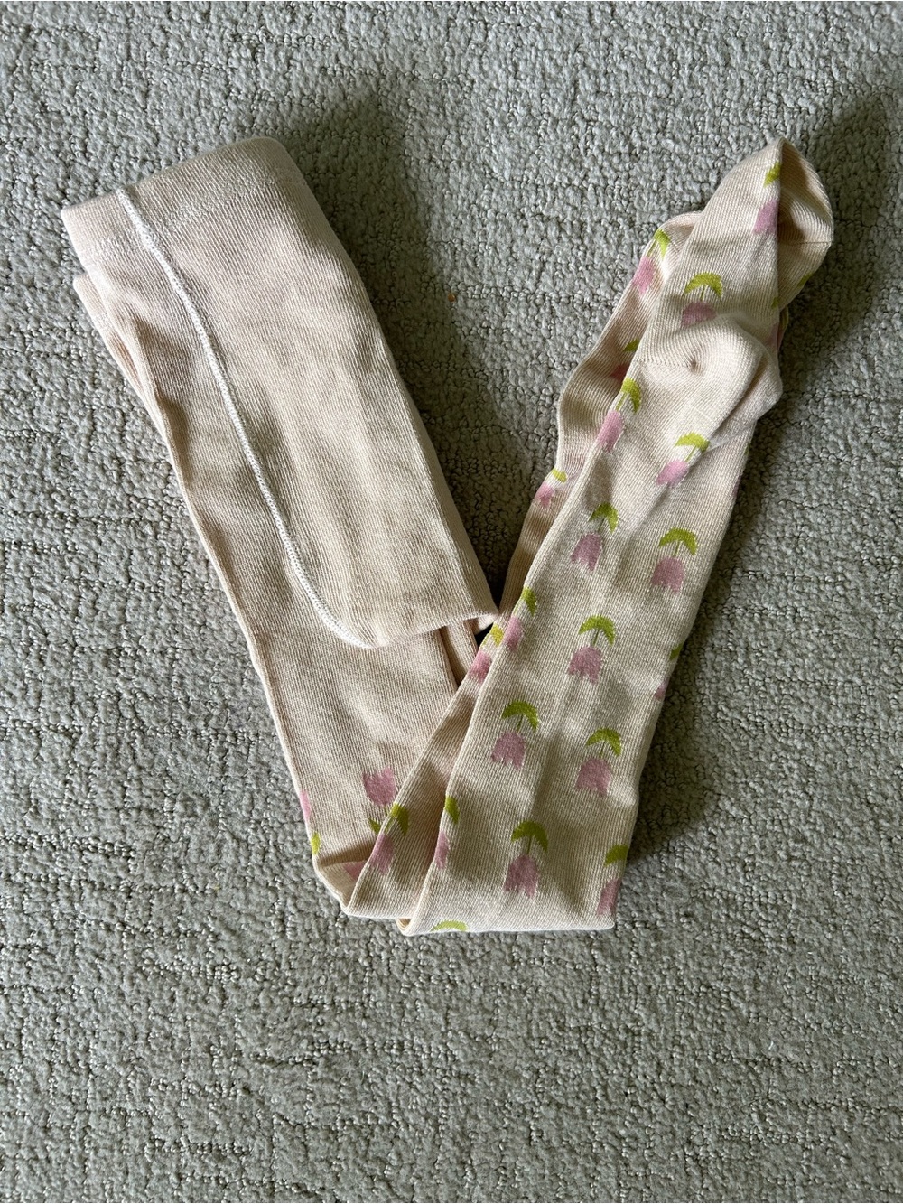 Little Stocking Co cream tulip floral girls tights 3/4 NWOT